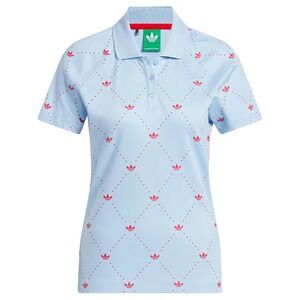 NWT Women's adidas Originals Printed Trefoil Golf Polo Sz XL Sky Blue JM8264 $90